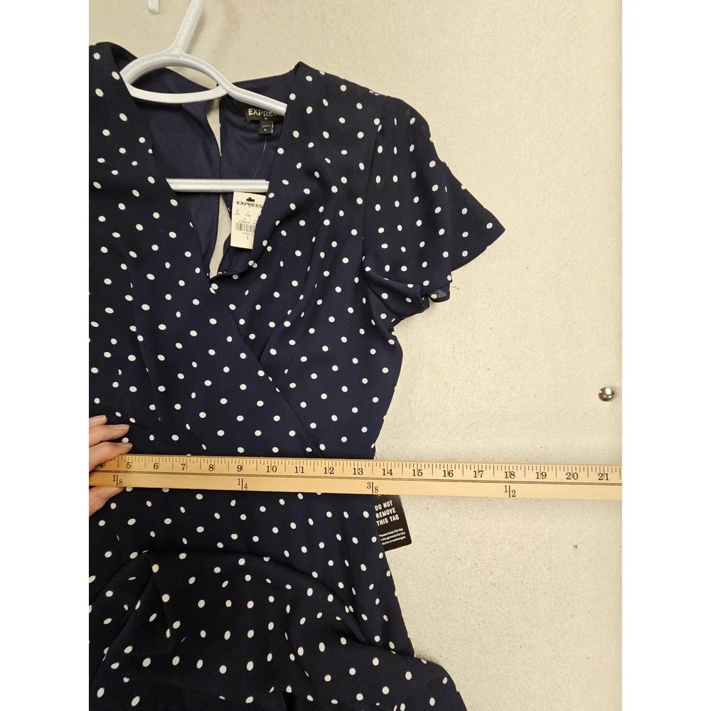Express Navy Blue Polka‎ Dot Fit and Flare Mini Dress Size 6 NWT